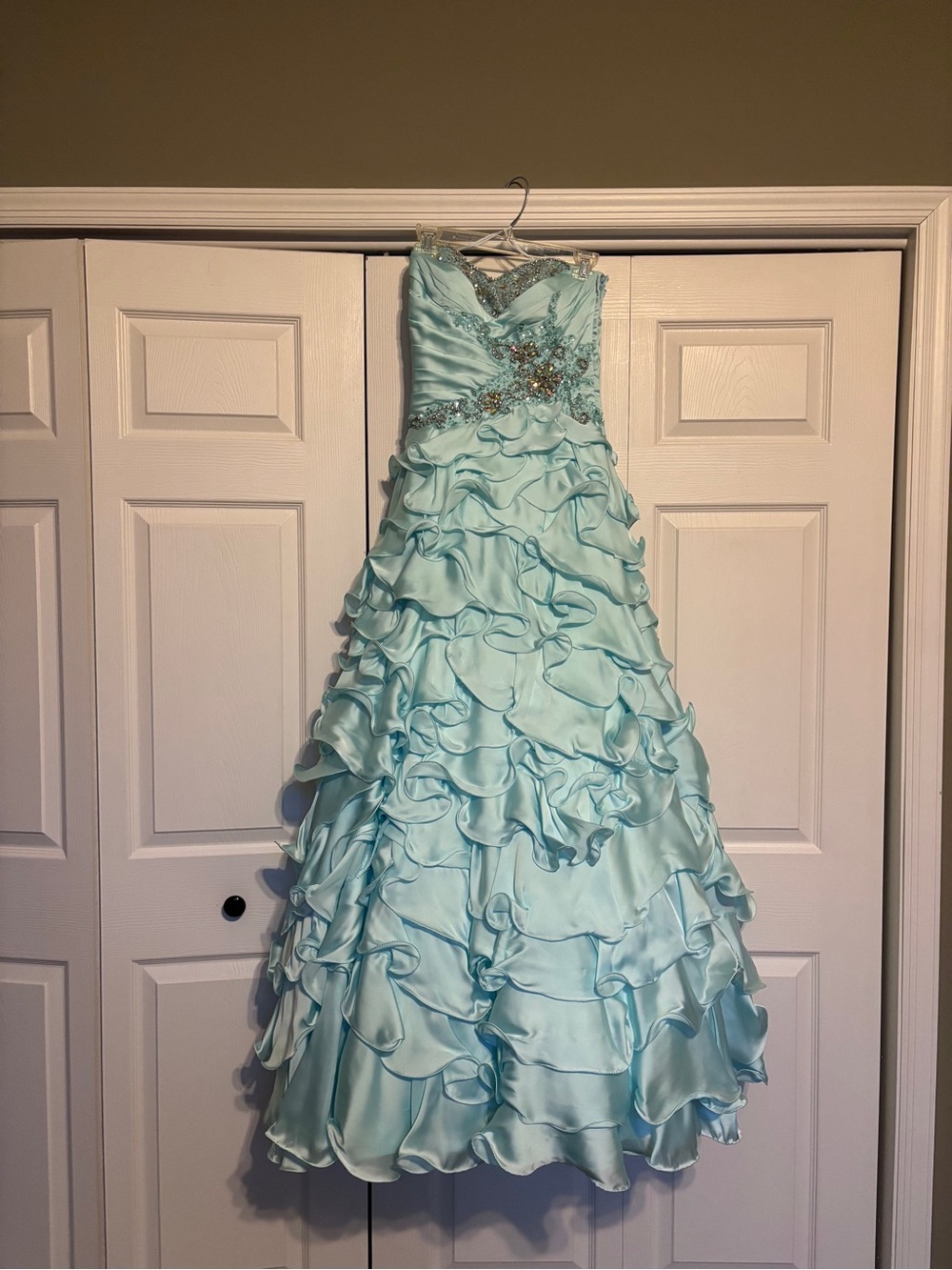 Mac Duggal Aqua Ruffled Formal Girl's/Junior Dress with Beaded Accent Sweet 16